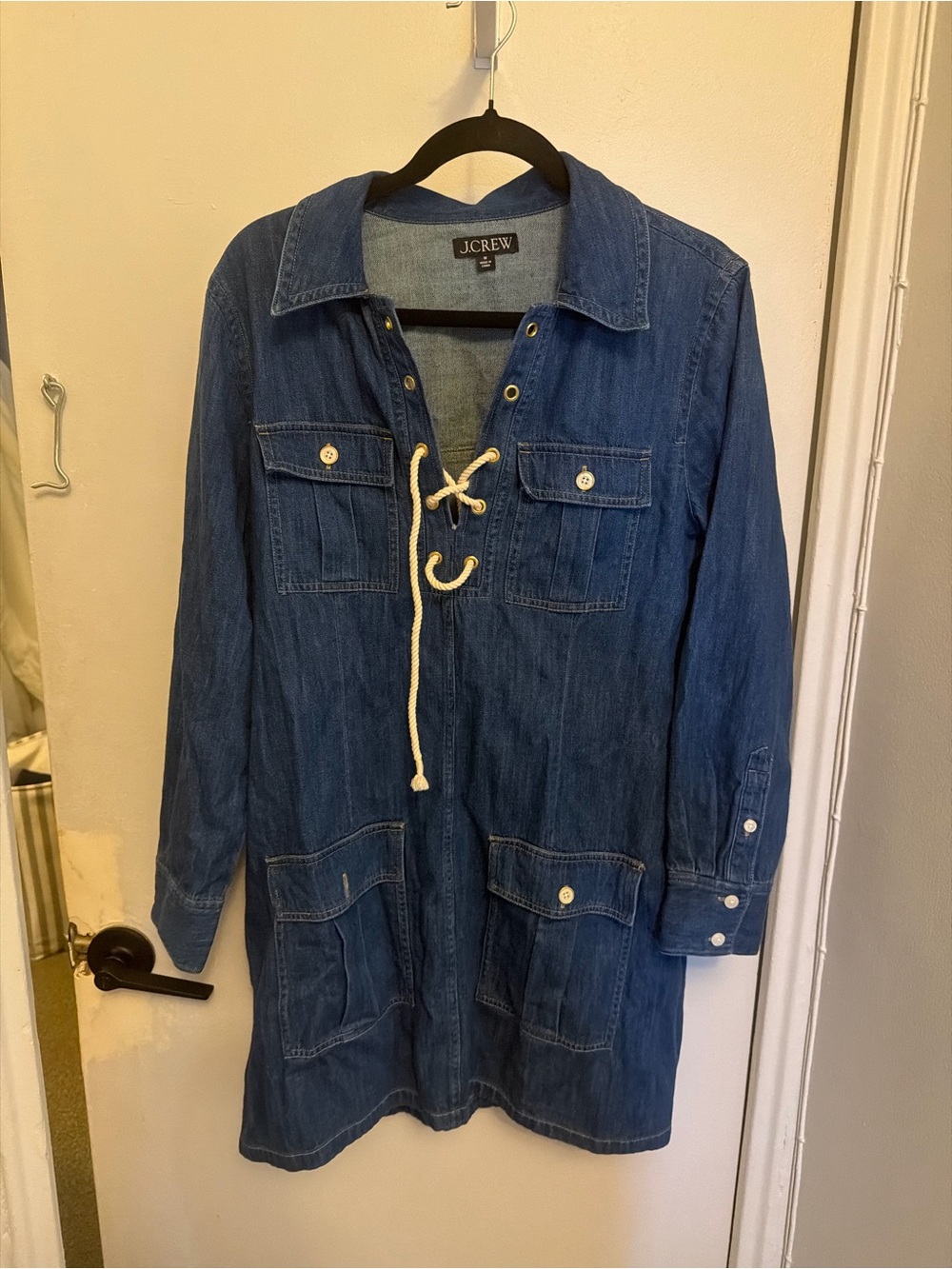 J. Crew Navy Lace-Up Denim Shirt Dress Jacket
